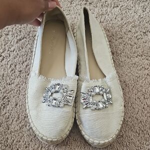 Marc Fisher Cream Espadrilles with Silver Embellishments